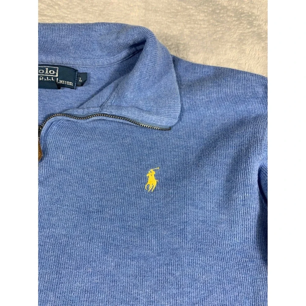 Polo Ralph Lauren Sweater Mens L Blue Quarter Zip Long Sleeve Embroidered